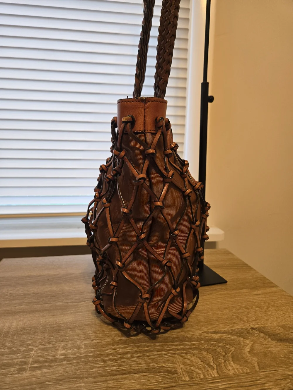 Aspects Woven Net Leather Tote Bag in Brown - Picture 3 of 10
